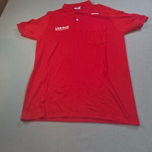Vintage Stedman Link-Belt Construction Equipment Polo Shirt Red Mens Large USA